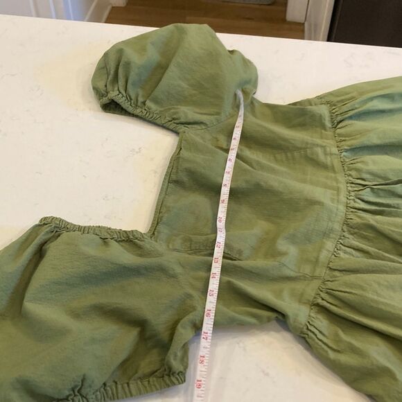 Princess Highway ModCloth 100% Cotton Liv Puff Sleeve Mini Dress Olive Green - Picture 4 of 8